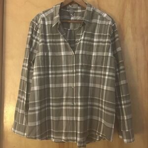 Eddie Bauer Womens 2XL Green Plaid Button Down-Lightweight Cotton-Country-Oudoor